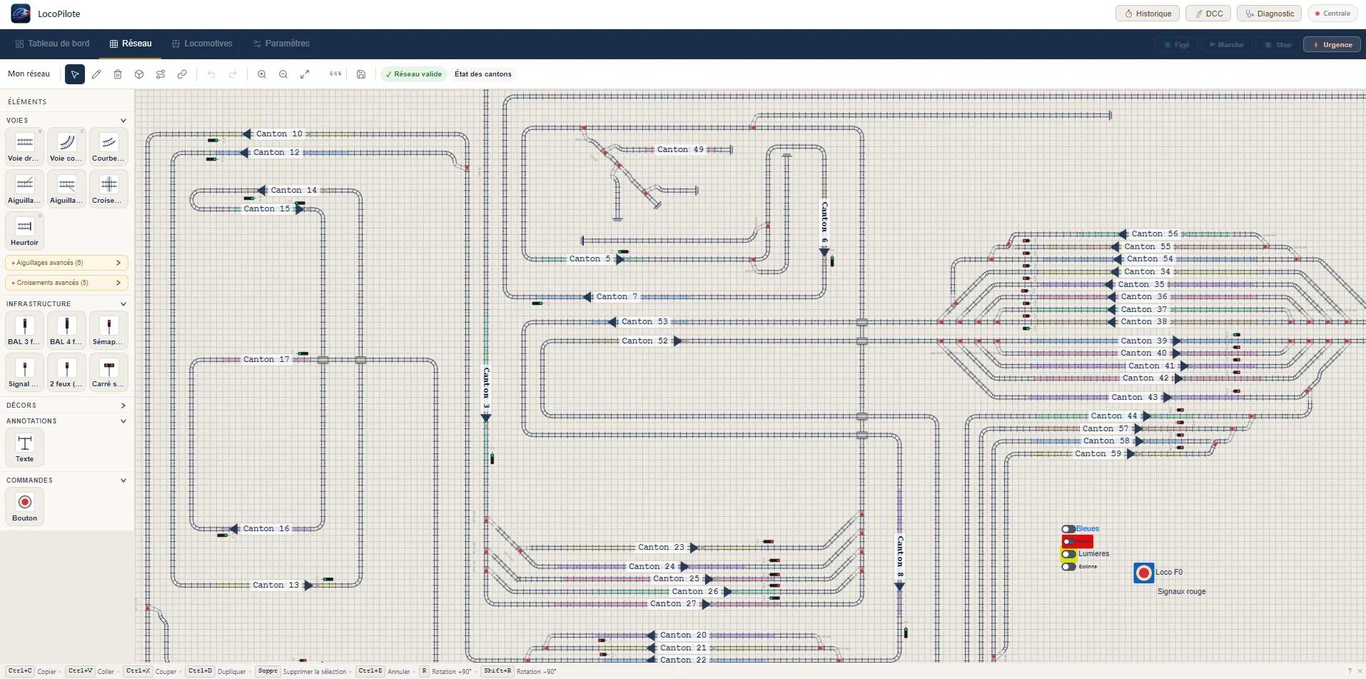 Interface de l'éditeur de réseau LocoPilote
